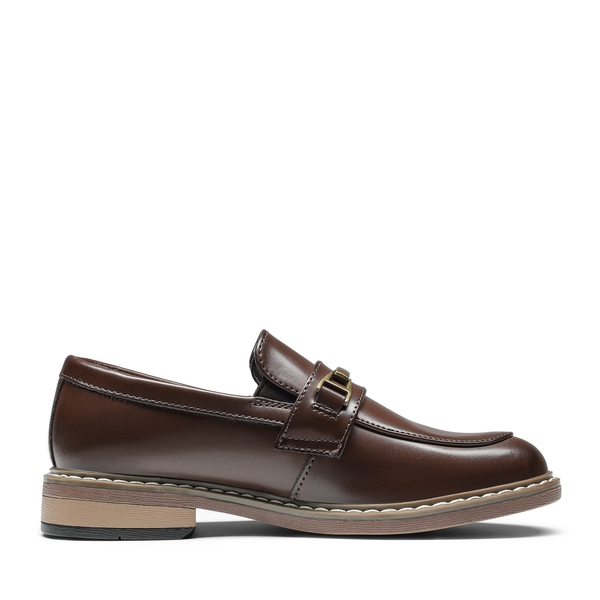 Boys' Classic Synthetic Leather Slip-On Loafers  - DARK BROWN - 2